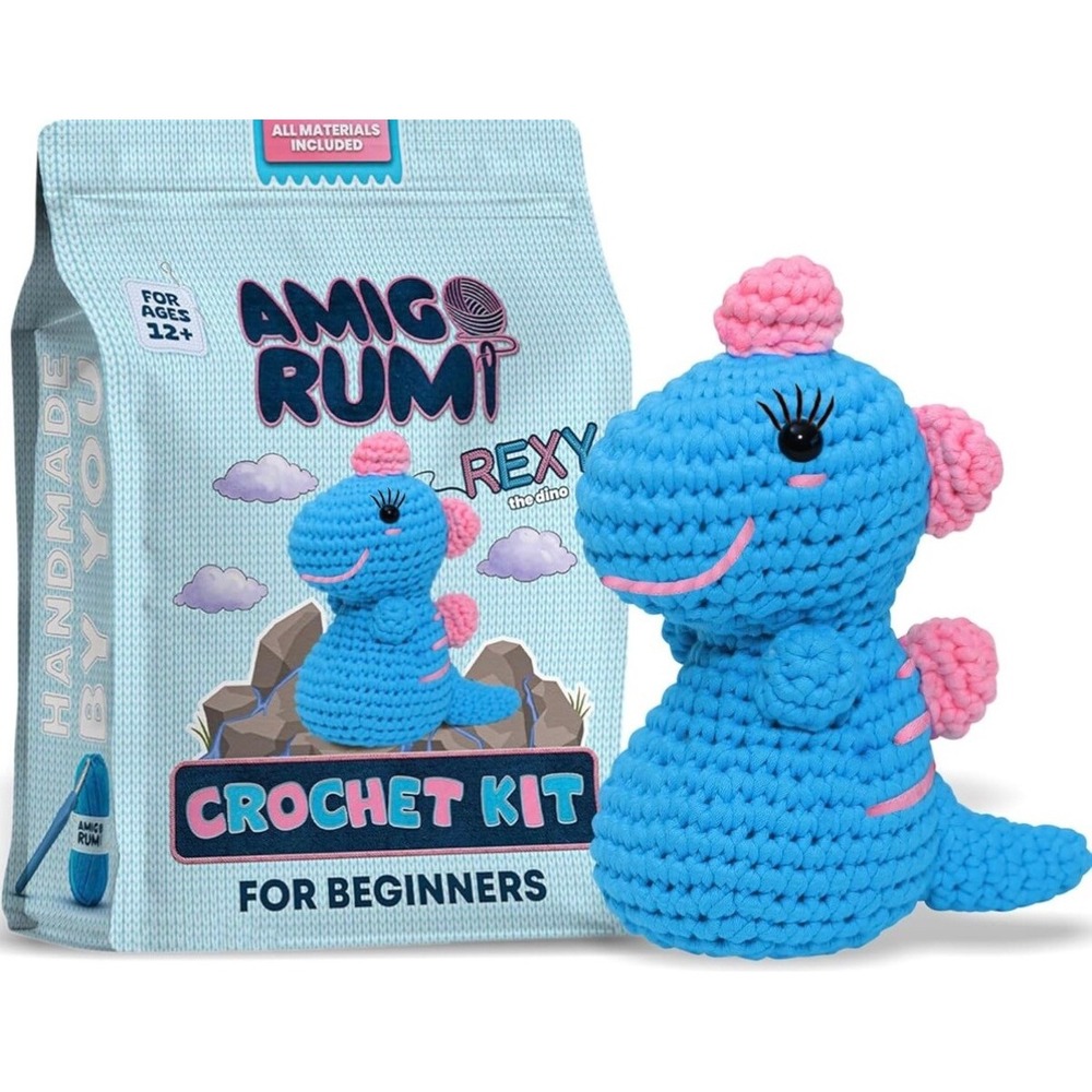 Amigo Rumi Rexy the Dino Beginner Crochet Kit Blue Dinosaur Amigurumi Set New